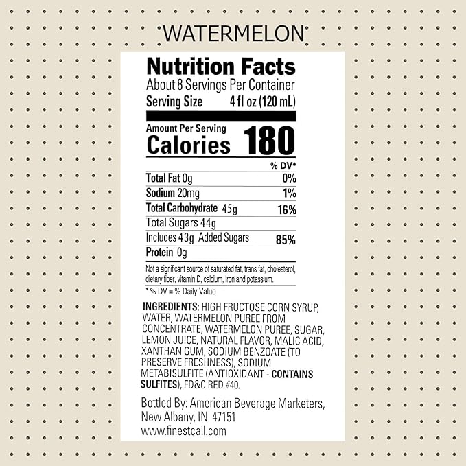Finest Call Premium Watermelon Fruit Puree Drink Mix 1 Liter Bottle (33.8 Fl Oz)