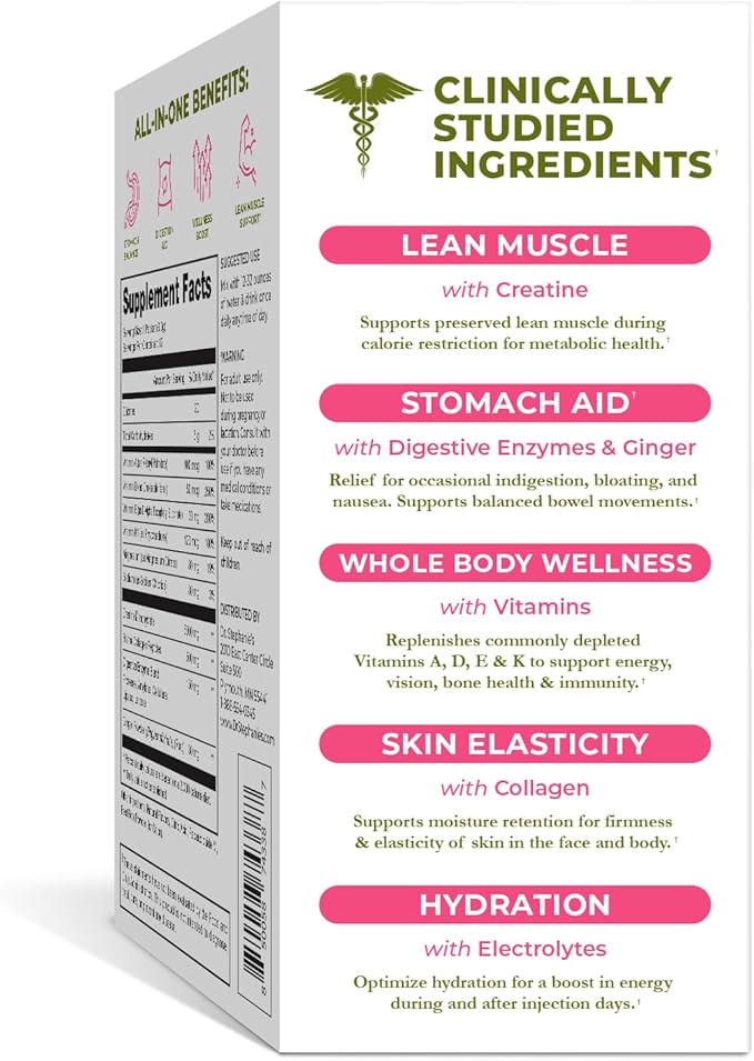 Dr. Stephanie's GLP-1 Buddy Pair with GLP-1 Boosters for Best Results - Digestive Support Preserve Lean Muscle Replenish Vitamins - Strawberry Watermelon Drink Mix