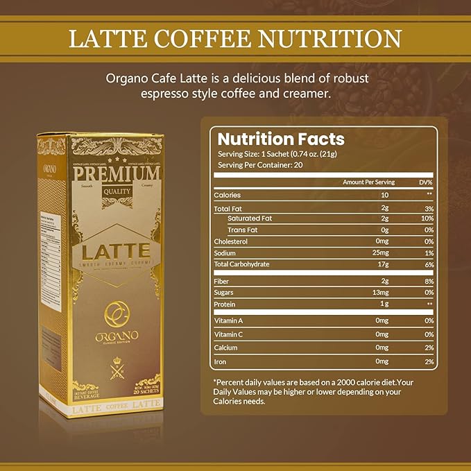 ORGANO Combo Pack 1 Box Black Coffee And 1 Box Cafe Latte 100% Cetified Organic Gourmet Coffee.