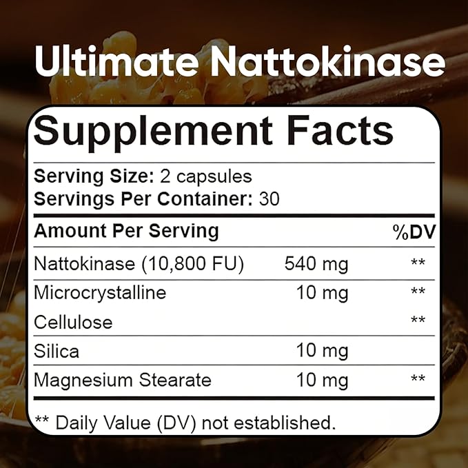 Ultimate Nattokinase Supplement with 10800 FU of Nattokinase Natural Support for Circulation &amp Cardiovascular Health Odorless Fermented Soy Enzyme Easy Daily Routine 120 Count