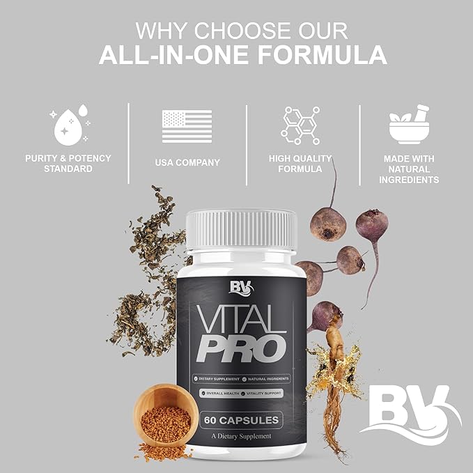 BLUE VIBE Vital Pro Capsules Premium Wellness &amp Advanced Health Management Supplement Pills Maximum Strength Daily Health &amp Overall Wellness Support 3 Pack - 180 Capsules