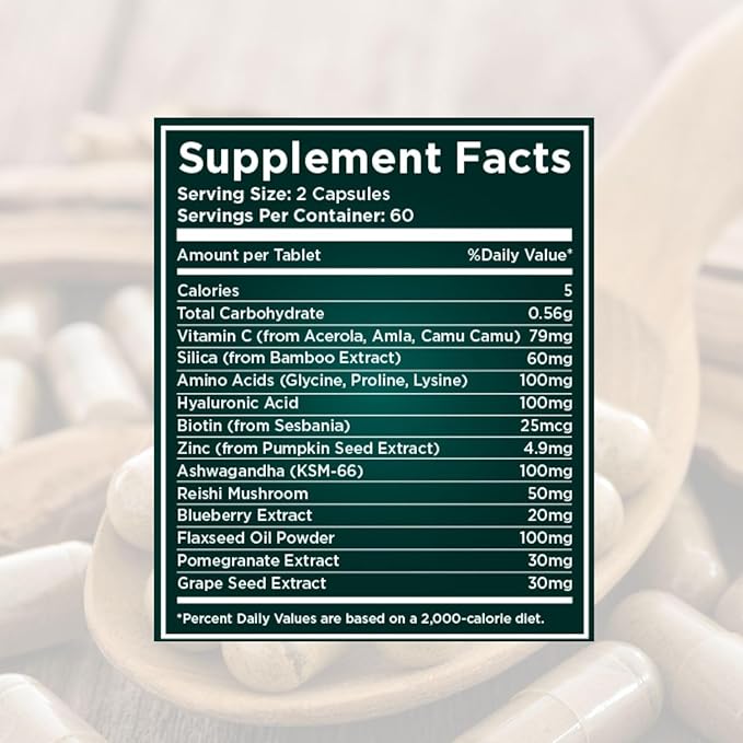 Plant-Based Collagen Booster - Vegan Support with Vitamin C Amino &amp Hyaluronic Acids - 700mg/Serving - Non-GMO Gluten-Free No Filler - 60 Capsules 2 Capsules/Day for 1 Month Supply