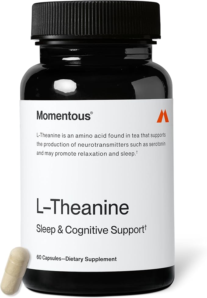 Momentous L-Theanine Supplement - 200 mg Capsules to Promote Relaxation &amp Focus - NSF Certified for Sport - GMO- &amp Gluten-Free - 60 Servings