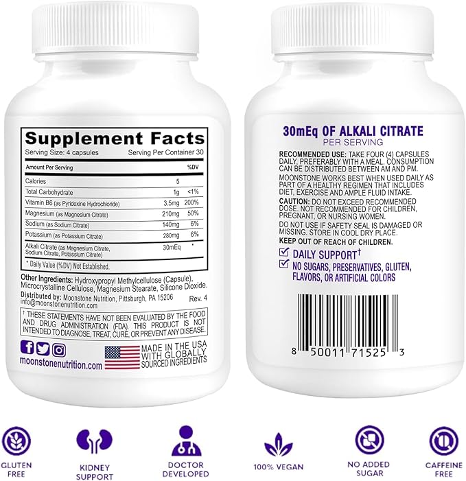 Stone Stopper Capsules Kidney Stone Prevention Calcium Oxalate Protector Alkali Citrate Support Supplement Developed by Urologists to Support Kidney Health 60 Day Supply (240 Count)