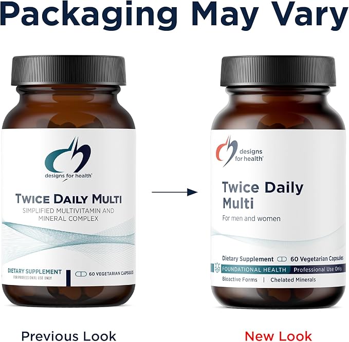 Designs for Health Methylated Multivitamin for Women &amp Men - Twice Daily Multimineral Supplement &amp Multivitamin Without Iron + Methylated B12 and Folate Vitamin C K D E + More (60 Capsules