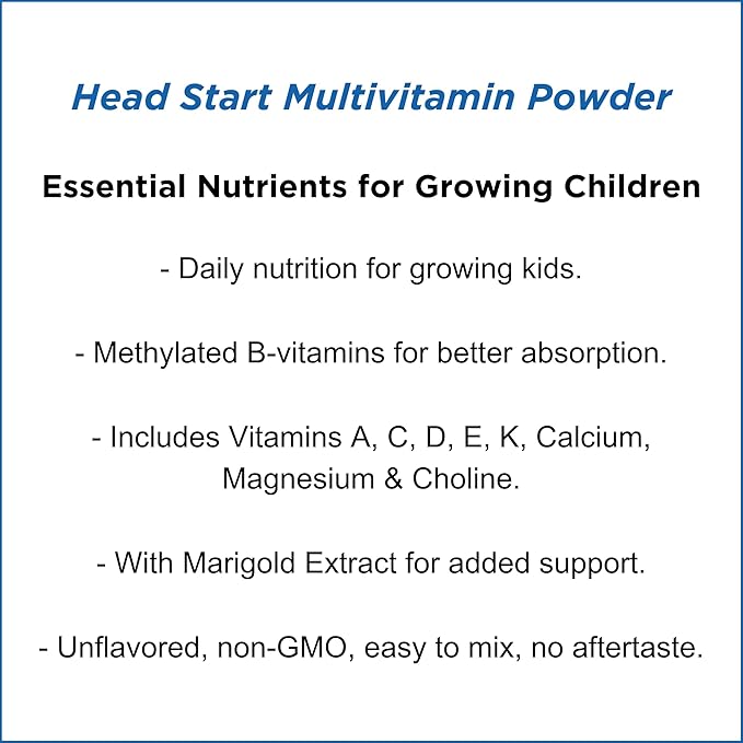 Dr. Wholeness Head Start Multivitamin Powder | Essential Nutrients for Growing Children Methylated B-Vitamins Easy to Mix No Flavors Sweeteners or Preservatives | 60 Servings - 2.4 oz