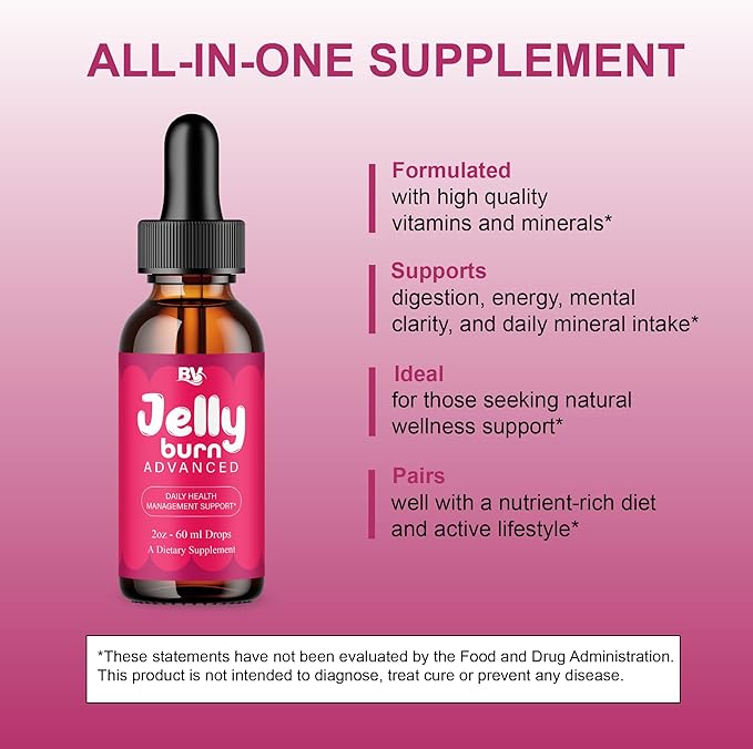 BLUE VIBE Jelly Burn Advanced Drops Jelly Burn Premium Liquid Drop Supplement Maximum Strength Overall Health &amp Wellness Support JellyBurn Daily Health Support Supplement (2 Pack - 4oz / 120ml)