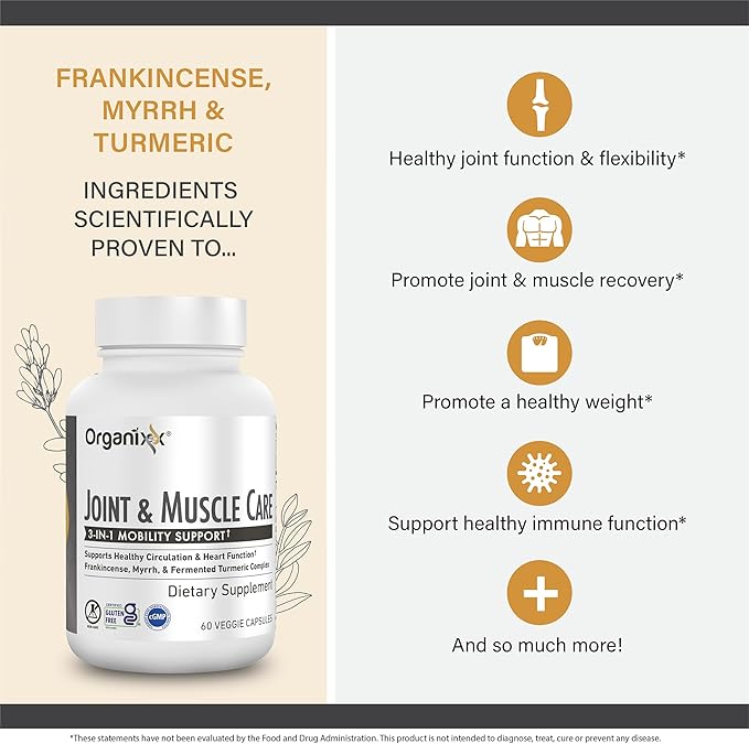 Organixx Clean Sourced Collagens (20 Serv) &amp Joint &amp Muscle Care (60 Caps) Bundle Collagen Protein plus Organic Turmeric Frankincense &amp Myrrh Supports Joint Skin Hair &amp Immune Hea