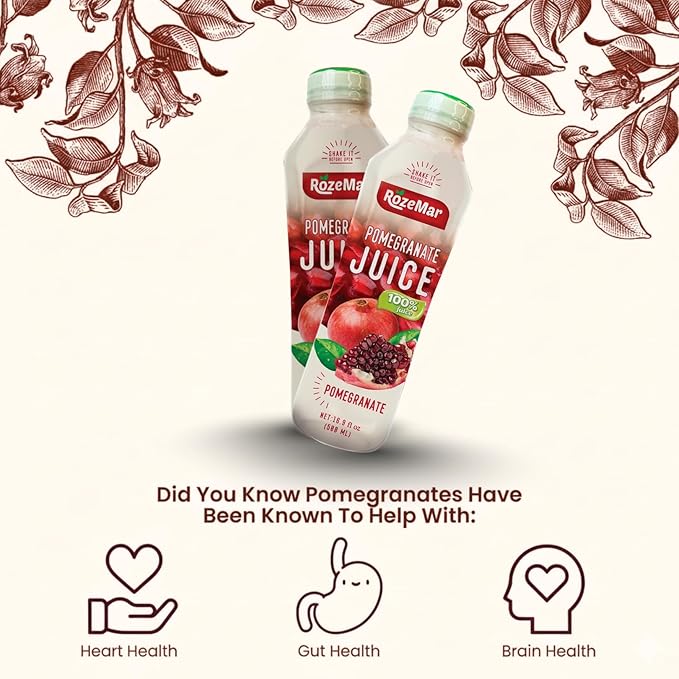 Rozemar Pomegranate Juice | Antioxidant-Rich Superfruit Drink | Supports Heart Health Immunity &amp Skin Vitality | Refreshing Wellness Beverage 16Fl Oz | Pack of 12