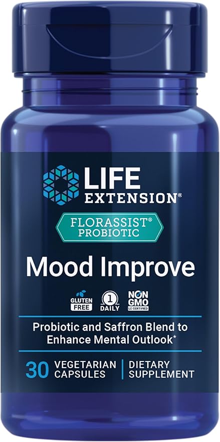 Life Extension FLORASSIST® Probiotic Mood Improve probiotic and Saffron Blend enhances Mood and Mental Outlook Non-GMO Gluten-Free 1 Daily Vegetarian 30 Capsules