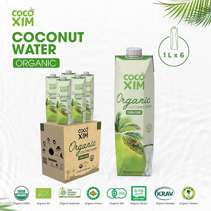 COCOXIM Ready to Drink Organic Coconut Water - 33.8 oz (Pack of 6)| Zero Added Sugar| Natural &amp Fresh with Electrolytes &amp Nutrients