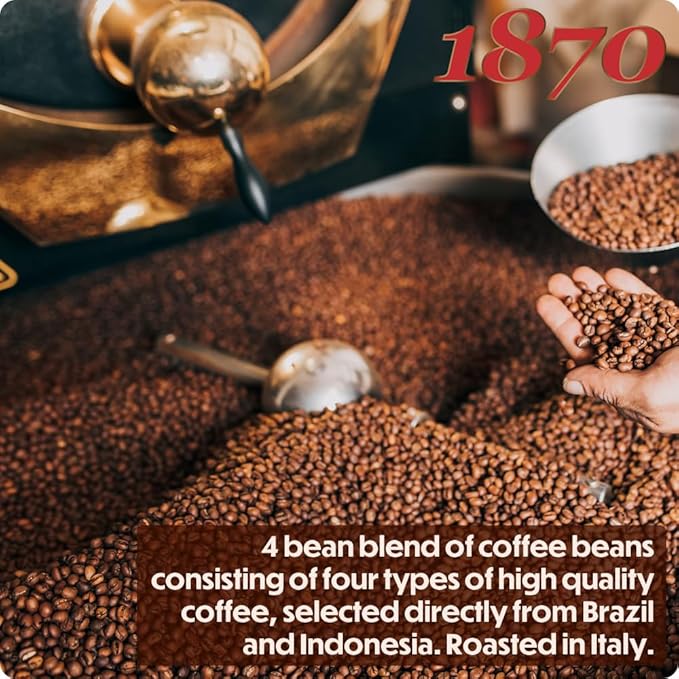 1870 by Caffè Barbera: Hesperia Premium Whole Bean Roasted Coffee 4 Bean Blend from Indonesia and Brazil Roasted in Italy by a Single Family over 150 years and 6 Generations (since 1870) 2.2lb / 1k