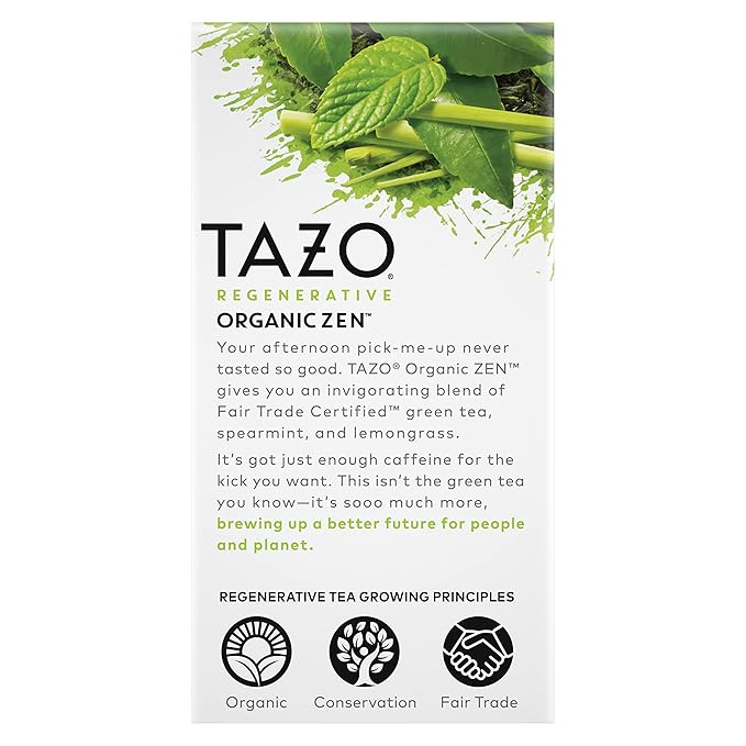 TAZO Organic Zen Green Tea Bags Caffeine Free Tea with Refreshing Lemongrass &amp Spearmint 96 Total Tea Bags (16ct - Pack of 12)