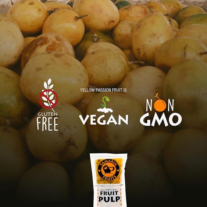 Tamarin Fruits All Natural Frozen Fruit Pulp perfect for Juicing Cocktails Smoothies Desserts and Baking No Sugar Added Gluten Free with No Preservatives - (Yellow Passion Fruit 2lbs packs 14