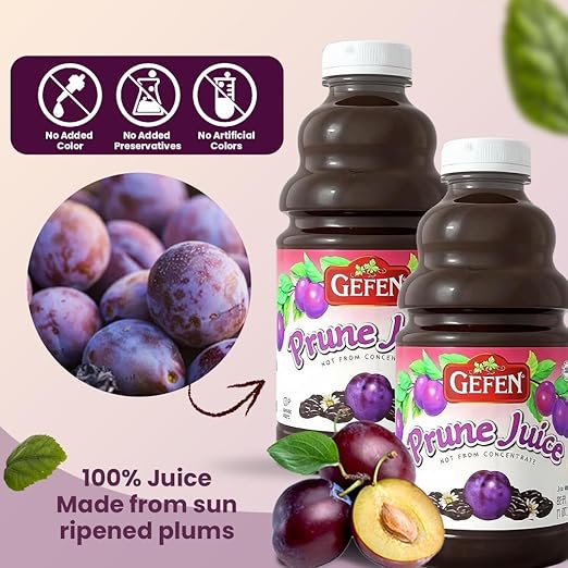 Gefen All Natural Prune Juice 32oz (2 Pack) Not from Concentrate | Kosher (Including Passover)