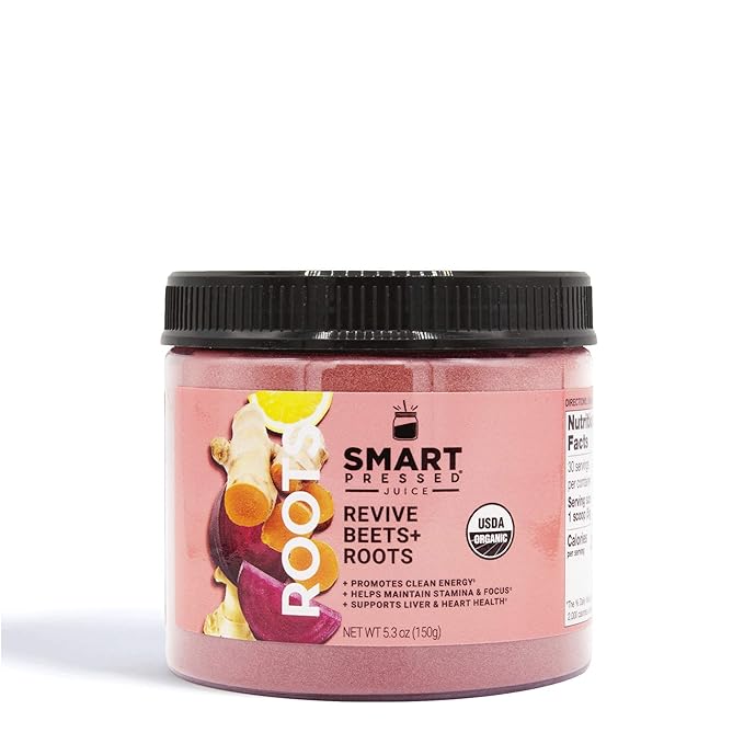 Smart Pressed Juice Revive Beets &amp Roots | Healthy Pre-Workout Substitute &amp Energy Boost with Nitric Oxide | Turmeric Ginger Carrots Rhodiola Lemon &amp Kale | USDA Organic &amp Made in