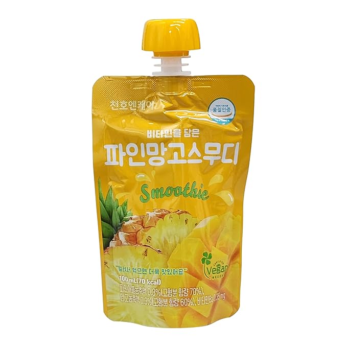ChunhoNcare Korean Pineapple Mango Smoothie HACCP Certified Resealable Pouch (100ml x 10 Pouches)