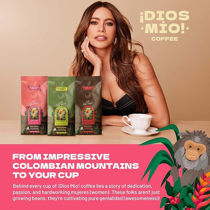Dios Mio Coffee by Sofia Vergara Light Roast Whole Bean Premium Colombian Coffee 12 Ounce Bag (Pack of 2)