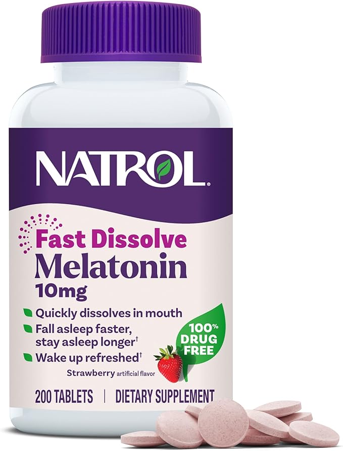 Natrol Melatonin 10mg Fast Dissolve Tablets - Strawberry Flavor 200 Count Sleep Support Fast Dissolve Melatonin for Adults 200-Day Supply