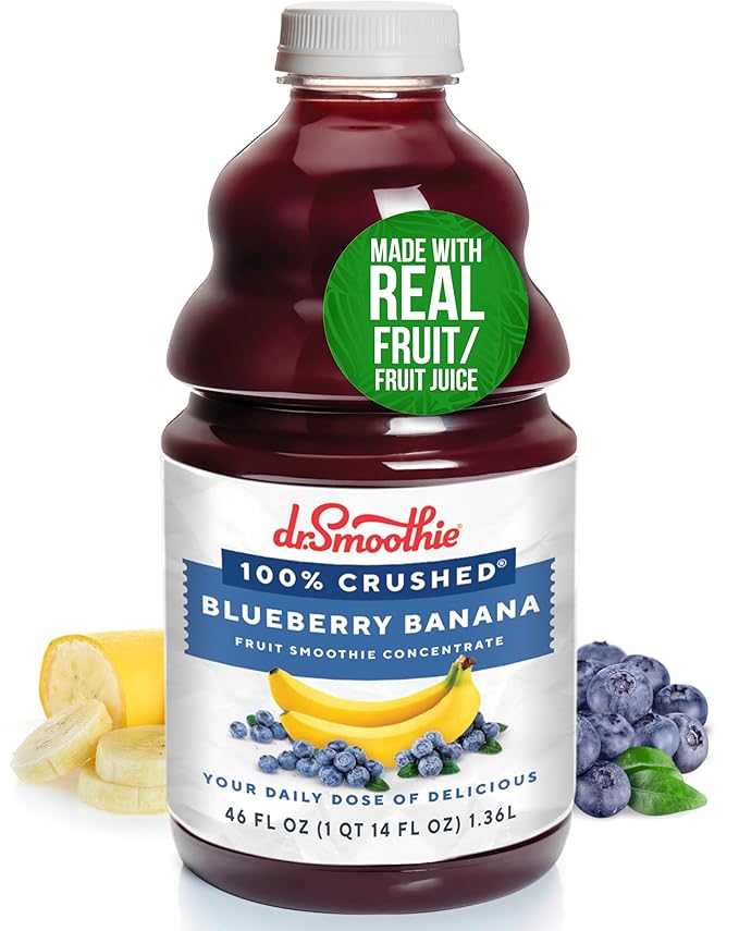 Dr. Smoothie 100% Crushed Blueberry Banana – No Added Sugar Made with Real Fruits/Fruit Juice – Vegan No Artificial Colors or Flavors – Ripe Blueberries &amp Creamy Banana – 46 oz Bottle