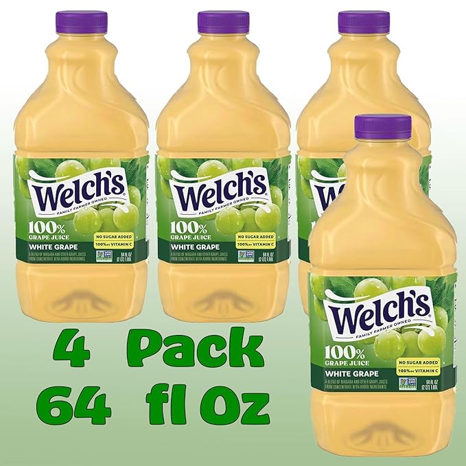Welch's 100% White Grape Juice Drink 64 fl oz Plastic Bottles 4 Pack + 15 Sugarcane Disposable Straws by KOOL8SHOP Infinite Deals