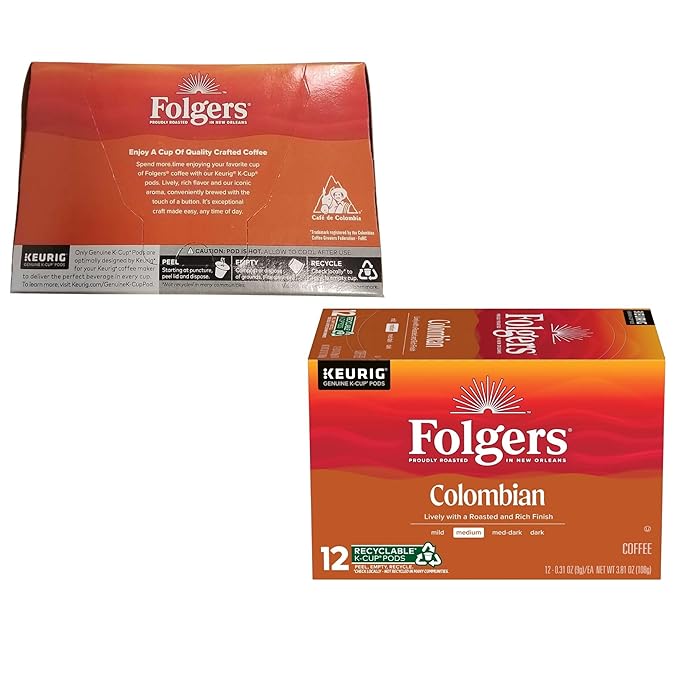 Folgers K Cups 100% Colombian Coffee for Keurig Makers Medium Roast 72 Count