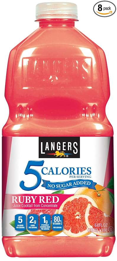 Langers 5 Juice Cocktail Ruby Red Grapefruit 64 Fl Oz (Pack of 8)