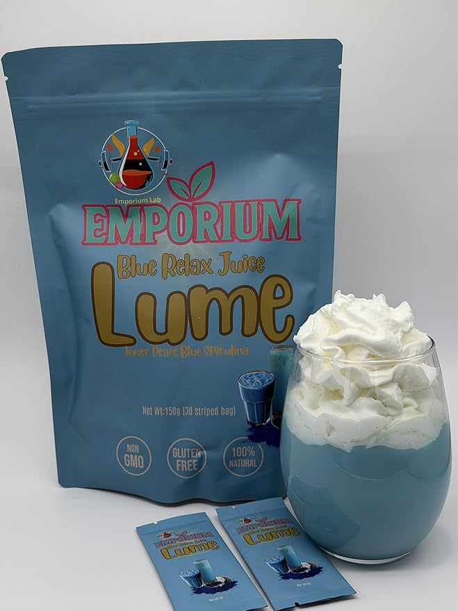 Blue Juice Lume Wellness Drink with Spirulina Lavender Ashwagandha and Akkermansia Blue Refreshing