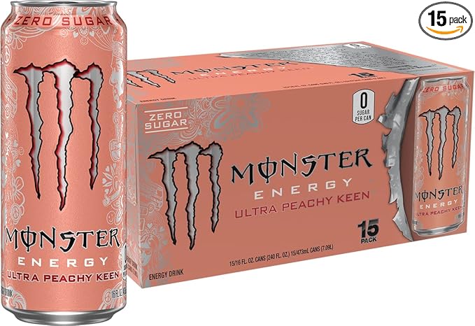 Monster Energy Ultra Peachy Keen Sugar Free Energy Drink 16 oz | Pack of 15