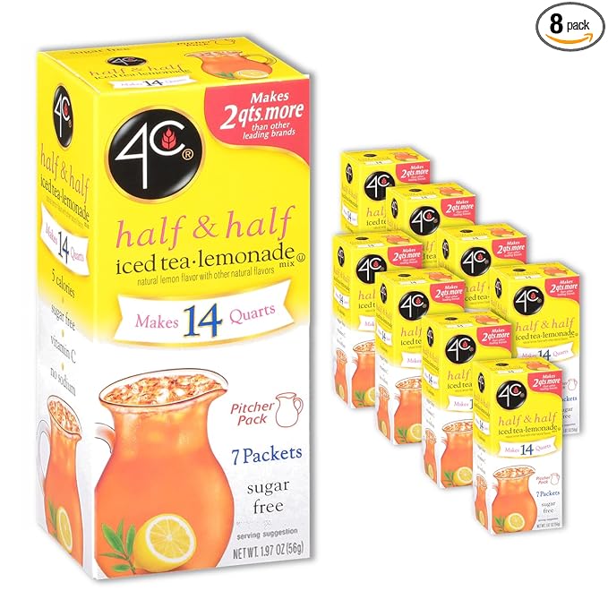 4C Pitcher Packs Half &amp Half 8 Pack Makes 14 Quarts Sugar Free Powder Drink Mix Refreshing Water Flavorings Makes 2 Quarts Each Packet