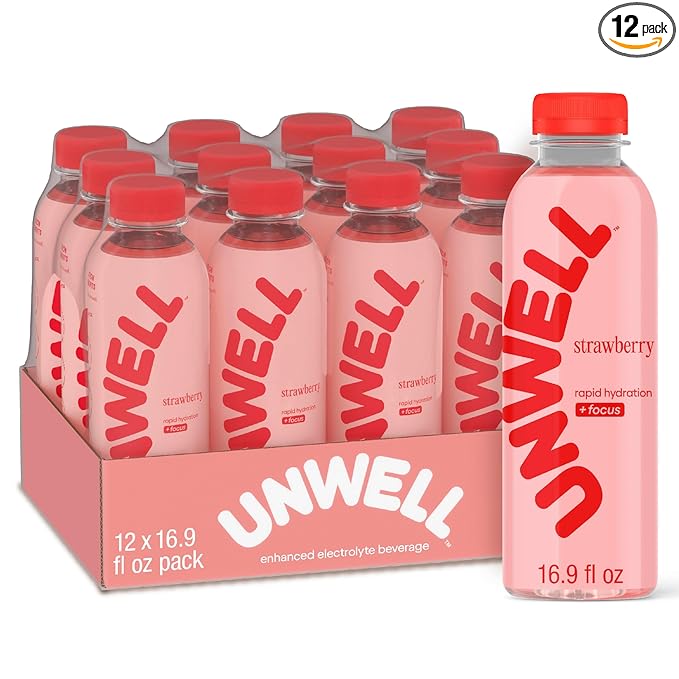 Unwell Hydration Electrolyte Drink For Rapid Hydration + Focus – Strawberry 12 Pack
