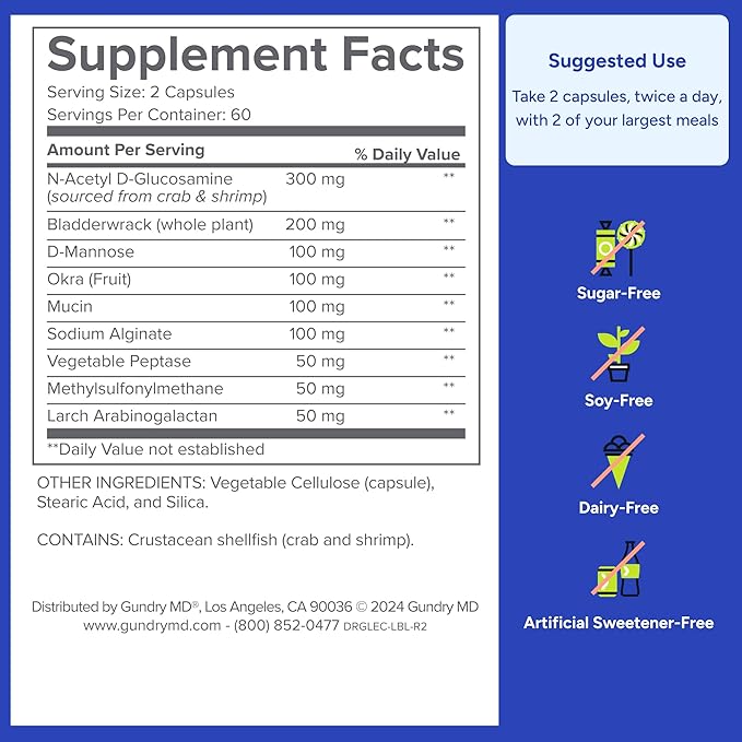 Gundry MD® Lectin Shield Gut Health and Digestion Supplement Helps Block Potentially Harmful Lectins Supports Digestive Comfort and Intestinal Health 30 Day Supply