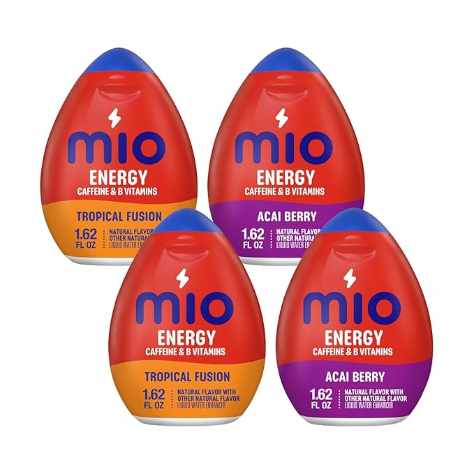 MiO Energy Liquid Water Enhancer Variety Pack – Acai Berry Storm &amp Tropical Fusion Flavors (Pack of 4)