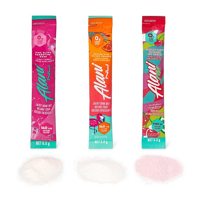Alani_Nu Energy Drink Mix Variety Pack (30 Count. Value Pack) - 200mg Caffeine - 0g Sugar - Orange Kiss Cherry Slush &amp Pink Slush - Instant Powder Sticks