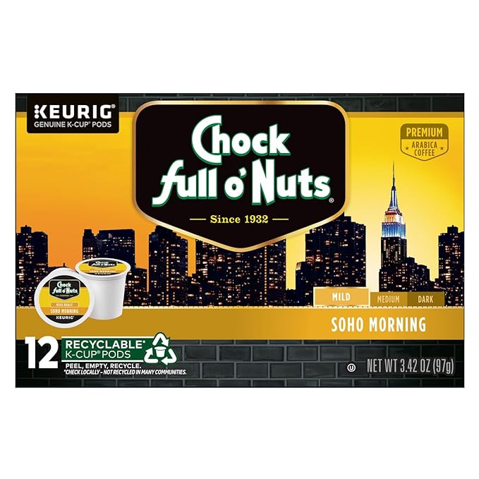 Chock Full o'Nuts Soho Morning Coffee Mild Roast Compatible with K-Cup Pods 12 CT (Pack of 2)