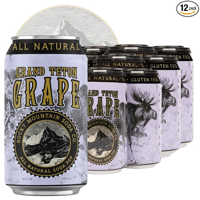 Rocky Mountain Soda 12‑Pack 12 Fl Oz Cans Small‑Batch Craft Soda Pop Gluten‑Free Vegan Organic Cane Sugar No Preservatives No Added Sodium Grape Soda Pop