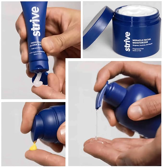 Strive Apex Skin Care Set - Advanced Anti Aging - Fragrance Free All Skin Types Fights Dark Circles Dull Skin - Peptides Retinal Vitamin C Niacinamide (Face Wash Scrub Moisturizer Serum)