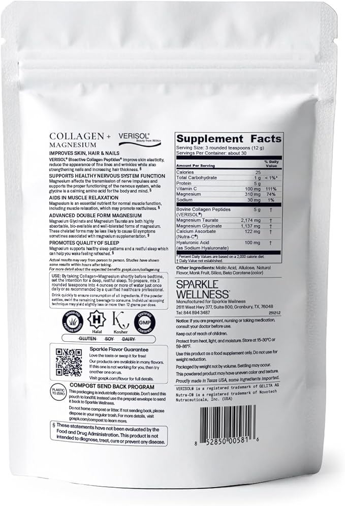 Collagen + Magnesium | VERISOL Bioactive Collagen Peptides Magnesium Glycinate &amp Taurate Salts | Lauren Roxburgh Rest + Restore | Calming Nightly Routine (Honey Lemonade) [30 Serves]