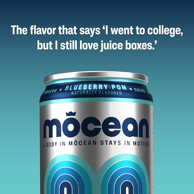 MŌCEAN Blueberry Pomegranate Energy Drink 12 fl oz (Pack of 12) Clean Adult Energy Drink with 130mg Caffeine Adaptogens &amp Minerals No Taurine No Sucralose No Candy Flavors