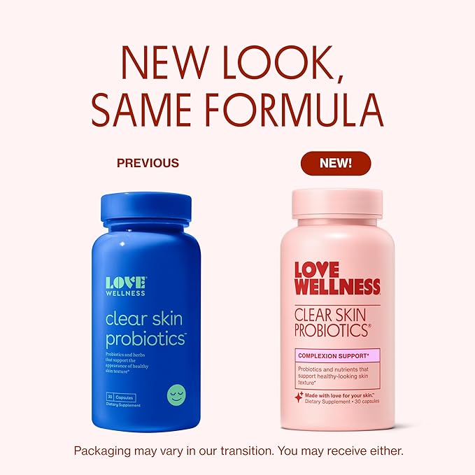 Love Wellness Clear Skin Probiotic | Clear Up Hormonal Acne Pimples Redness &amp Pore Minimizer | Skin Care with Zinc Bifidobacterium Longum &amp Chaste Tree Fruit Extract | Acne Treatment | 30 Co