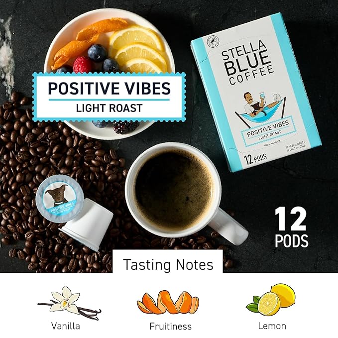 Stella Blue Coffee Pod Variety Pack Positive Vibes Light Roast And Electric Avenue Dark Roast 100% Arabica Coffee Vanilla Fruity And Chocolate Notes 24 Recyclable K Cup Pods Each Bundle