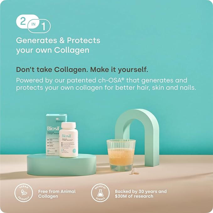 Biosil Collagen Booster Supplement - 60 Original Capsules - Patented ch-OSA Activator for Skin Hair Nails &amp Joints - Supports Natural Production - 30-Day Supply