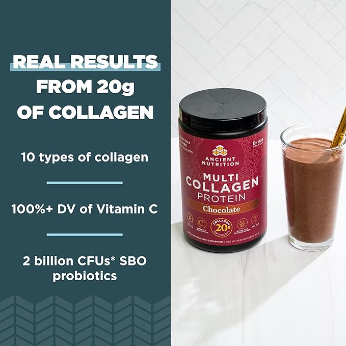 Ancient Nutrition Collagen Peptides Powder Multi Collagen Protein Women &amp Men Vitamin C Probiotics Hydrolyzed Collagen Supports Skin Joints Gut Health Chocolate 24 Servings