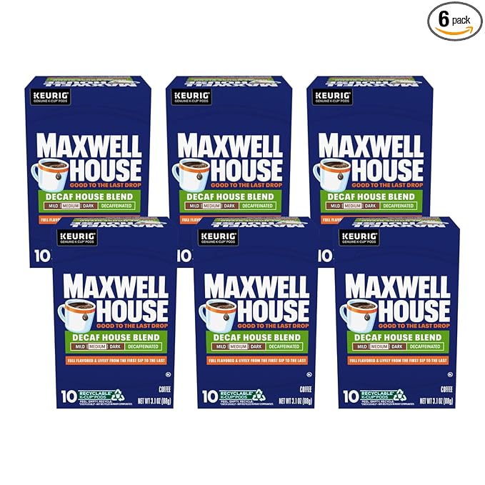Maxwell House Decaf House Blend Medium Roast K-Cup Coffee Pods 10 CT (Pack of 6)