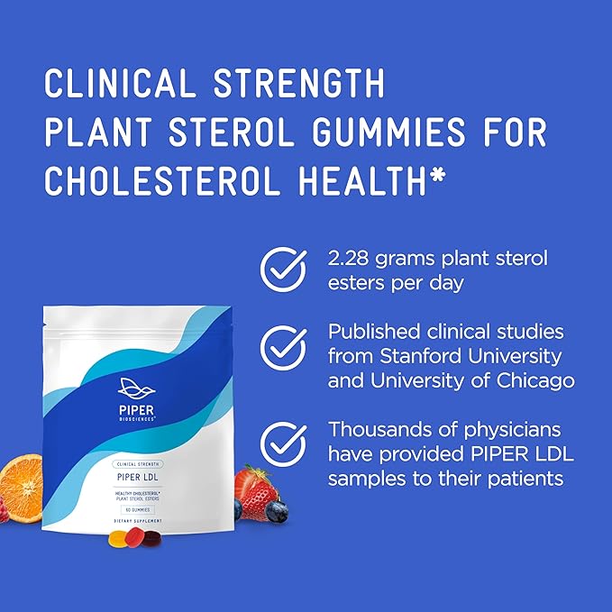 Piper LDL Clinical Strength Healthy Cholesterol Gummies (2280 mg Plant Sterol Esters Per Day): Two Packs Each with 60 Gummies Vegan 30 Day Supply
