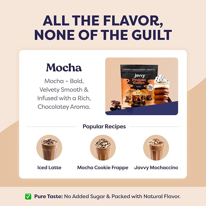 Mocha Protein Iced Coffee - Premium Whey Protein &amp Instant Iced Coffees - 100% Natural Cold Brew - Zero Artificial Flavors &amp Sweeteners 80 mg Caffeine Per Serving No Added Sugar 20 Servings