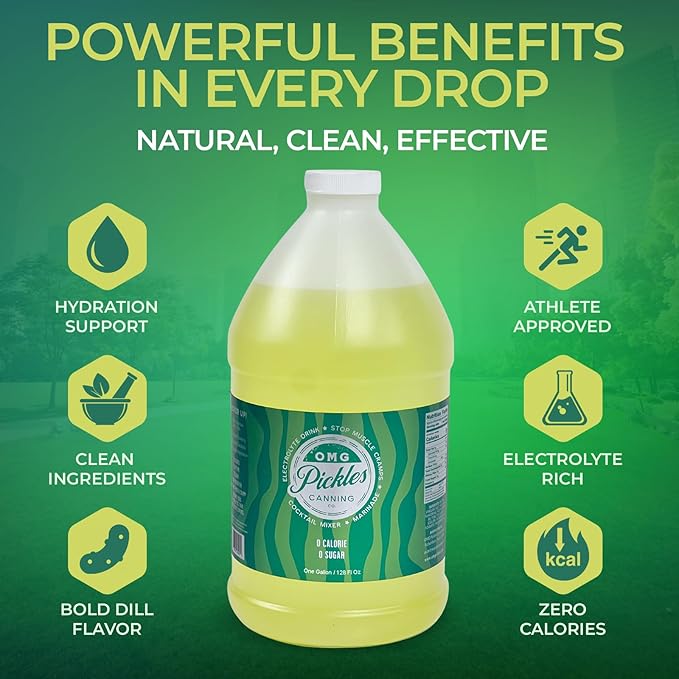 OMG Pickles Dill Pickle Juice for Leg Cramps – Natural Pickle Juice Sports Drink for Cramp Relief &amp Hydration – Pickle Juice Sport Recovery with Electrolytes – Dill Pickle Juice Gallon Bottle - 12