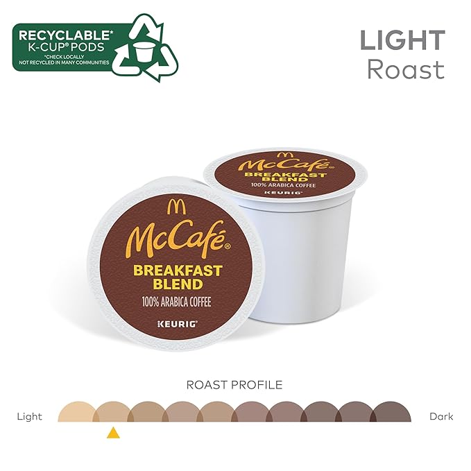 McCafe Breakfast Blend Single Serve Coffee Keurig K-Cup Pods Light Roast 60 Count (6 Packs of 10)