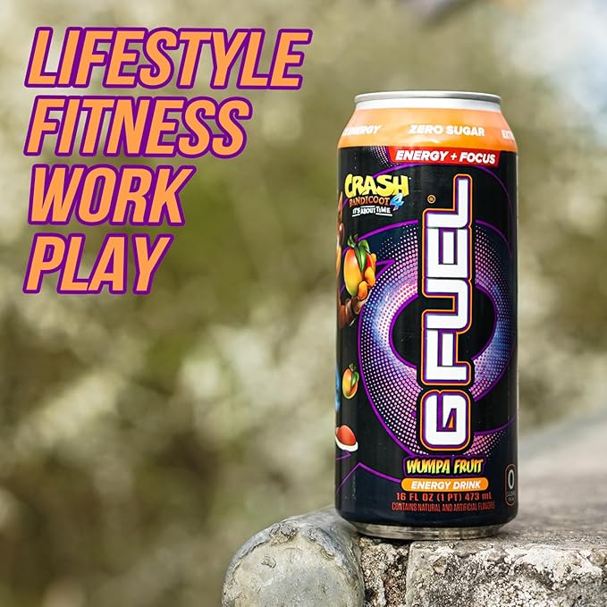 G Fuel Energy Drink Apple Mango Sugar Free Beverage with 300mg Caffeine Daily Energy Boost with Focus Amino Vitamin + Antioxidants 16 oz Cans (Crash Bandicoot 12-Pack)