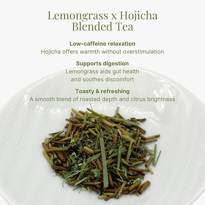Lemongrass &amp Hojicha Tea – Low-Caffeine Roasted Green Tea Blend – 30 Bags